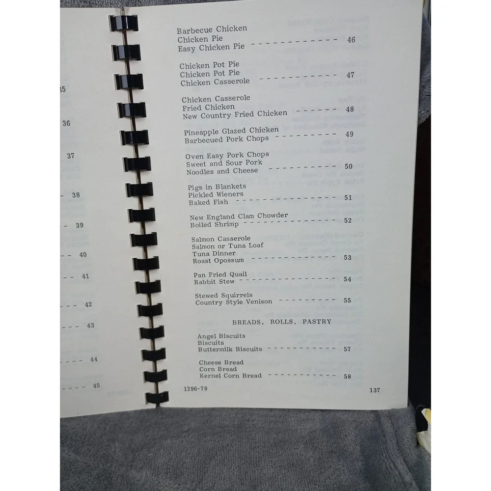 Pisgah United Methodist Church Kernersville, NC Cookbook 1979 Squirrel, Oppossum